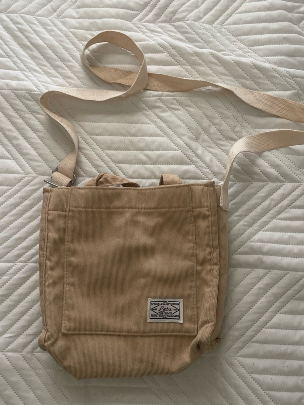 Beige Letu Mini Tote Crossbody Bag with Front Pocket